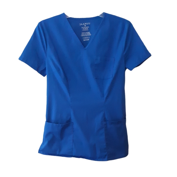 Jaanuu Size Small Royal Blue Scrub Top - Picture 1 of 15